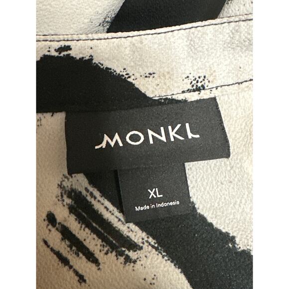 MONKL Black White Short Sleeve Abstract Button Front Maxi Shirt Dress Size XL - Picture 5 of 5